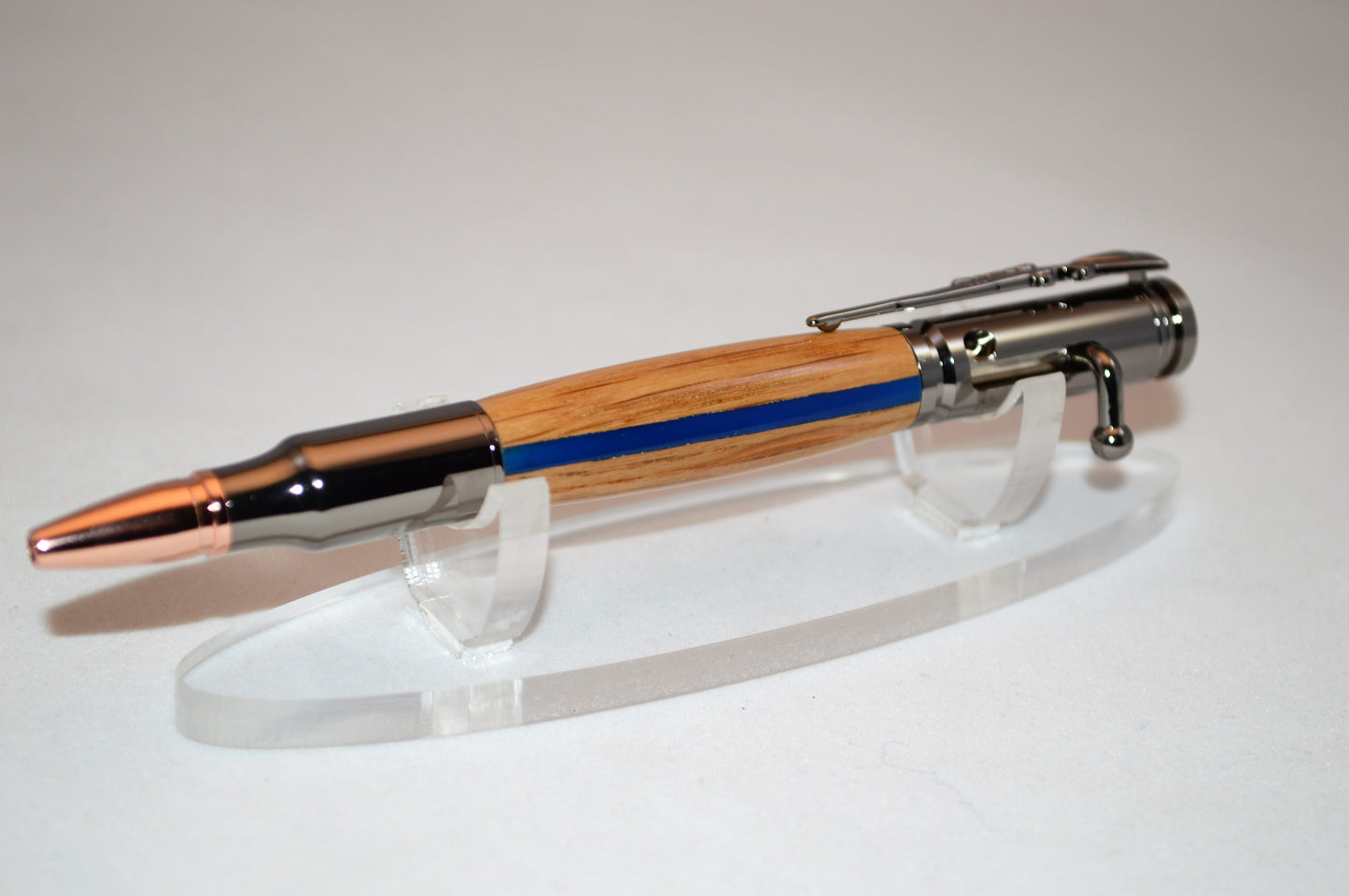 Thin Blue Line Bolt Action Bullet Pen in Oak With a Gunmetal Finish
