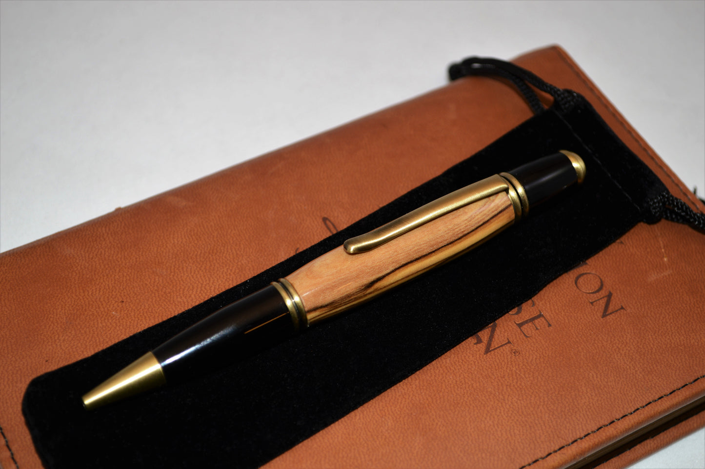 Elegant Twist Pen Made With Bethlehem Olivewood in Antique Brass and Black Finish