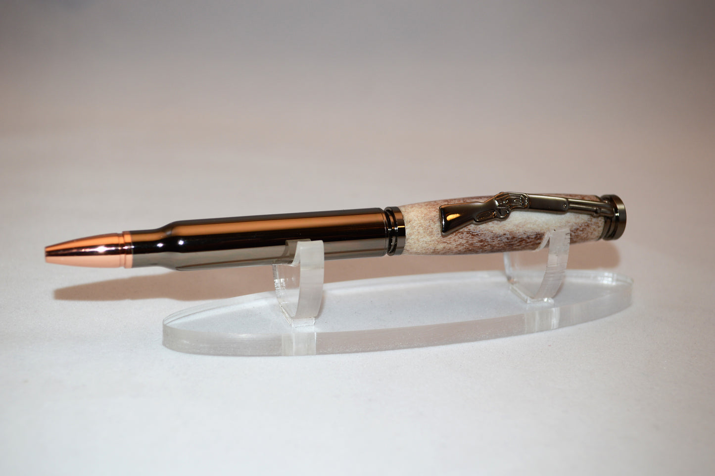 Deer Antler Bullet Cartridge Twist Pen  in Gunmetal Finish with Velvet Gift Bag