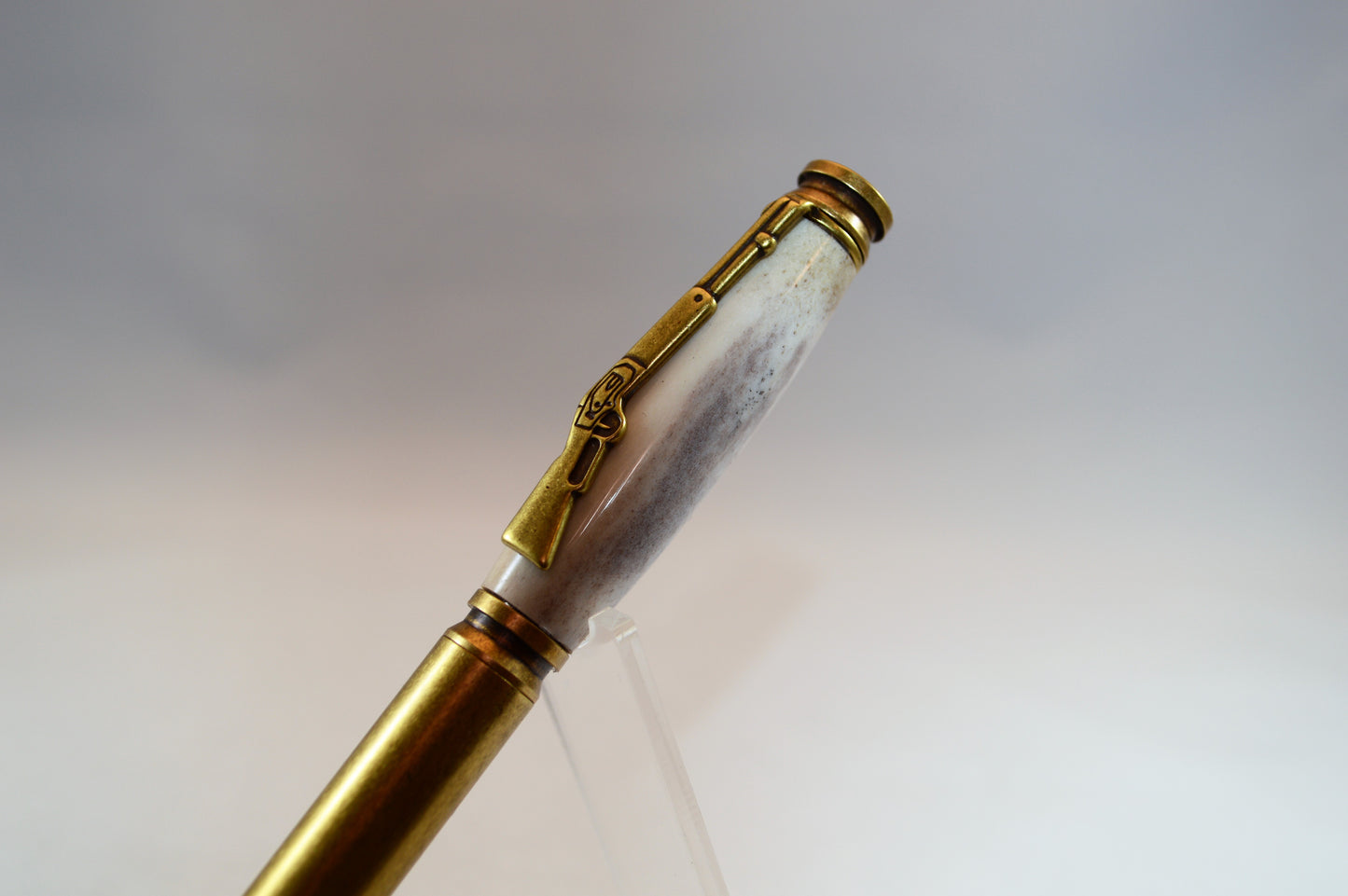 Deer Antler Bullet Cartridge Twist Pen  in Antique Brass Finish with Velvet Gift Bag