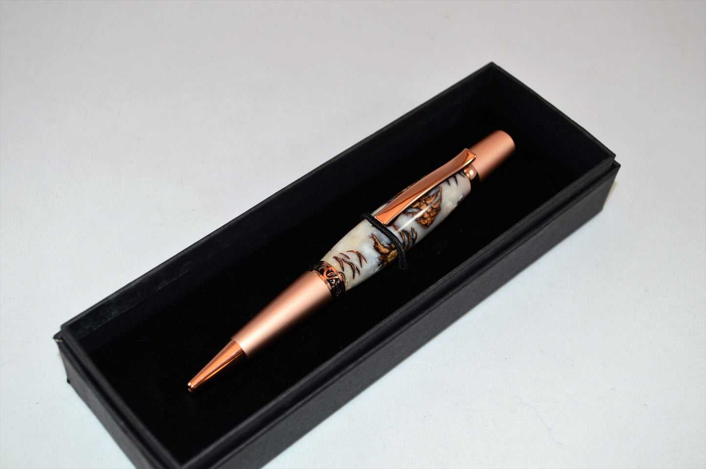 Unique Classic Twist Pen in Two Tone Copper with Handcrafted Acrylic and Mini Pine Cone Body.