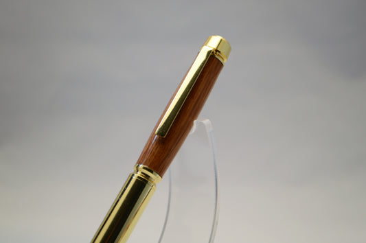 Whiskey Barrel Twist Bullet Pen in Gold Finish With Velvet Pouch.