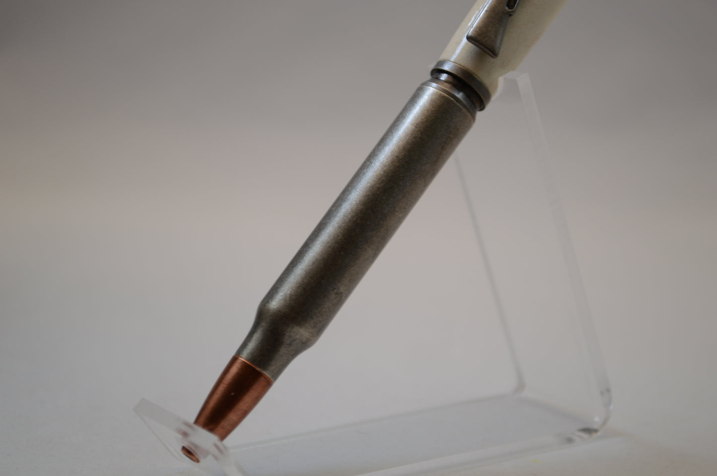 Deer Antler Bullet Cartridge Twist Pen  in Antique Silver Finish with Velvet Gift Bag