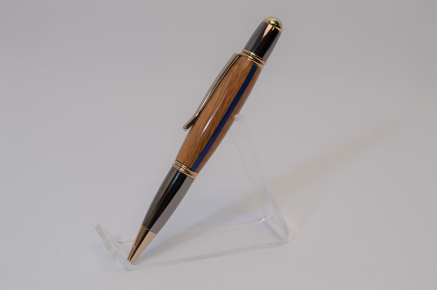 Thin Blue Line Twist Pen in Oak with a Gold and Gunmetal Finish