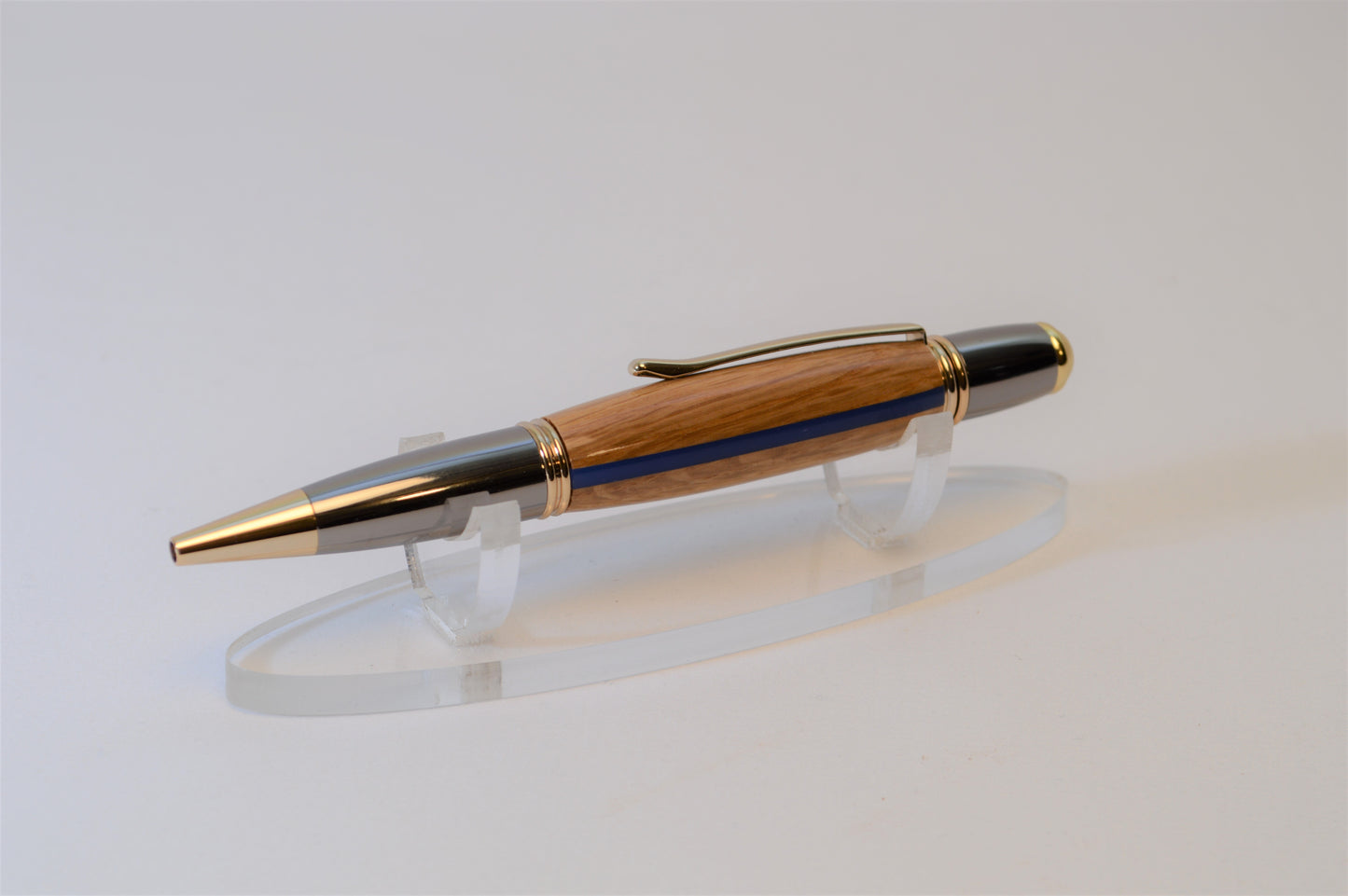 Thin Blue Line Twist Pen in Oak with a Gold and Gunmetal Finish
