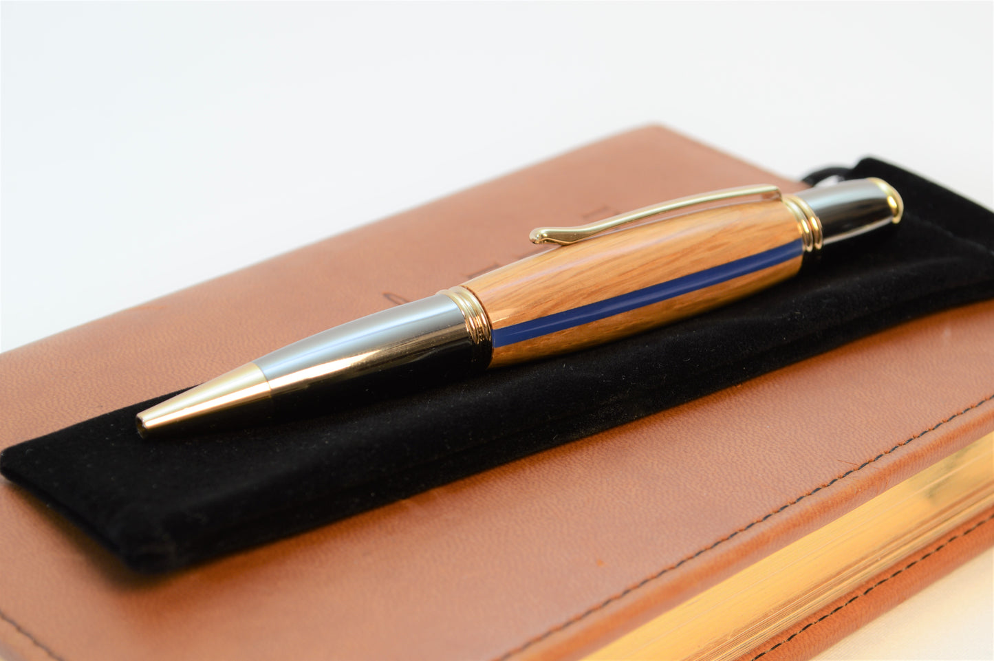Thin Blue Line Twist Pen in Oak with a Gold and Gunmetal Finish