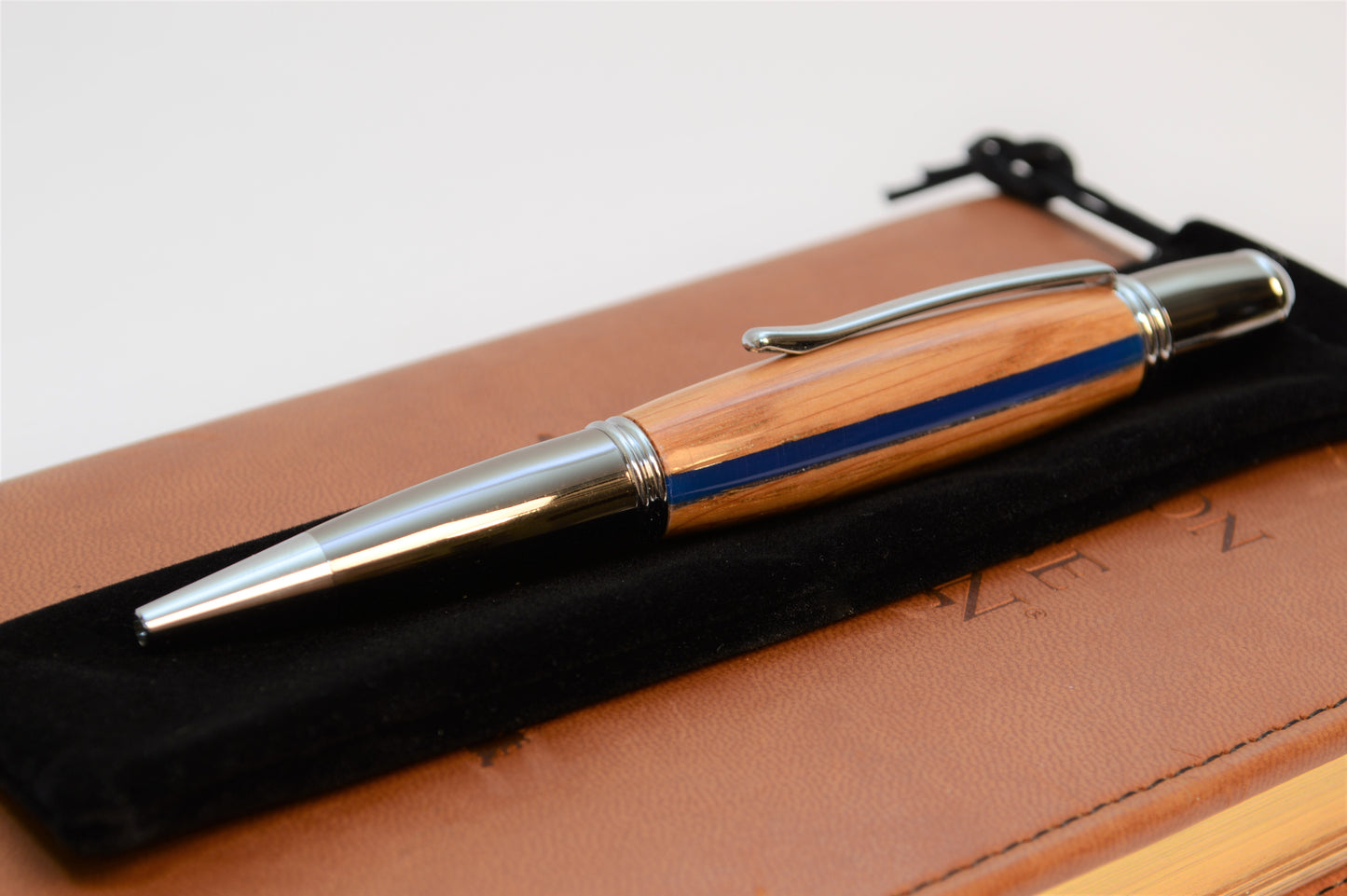 Thin Blue Line  Twist Pen  in Oak With a  Chrome and Gunmetal Finish