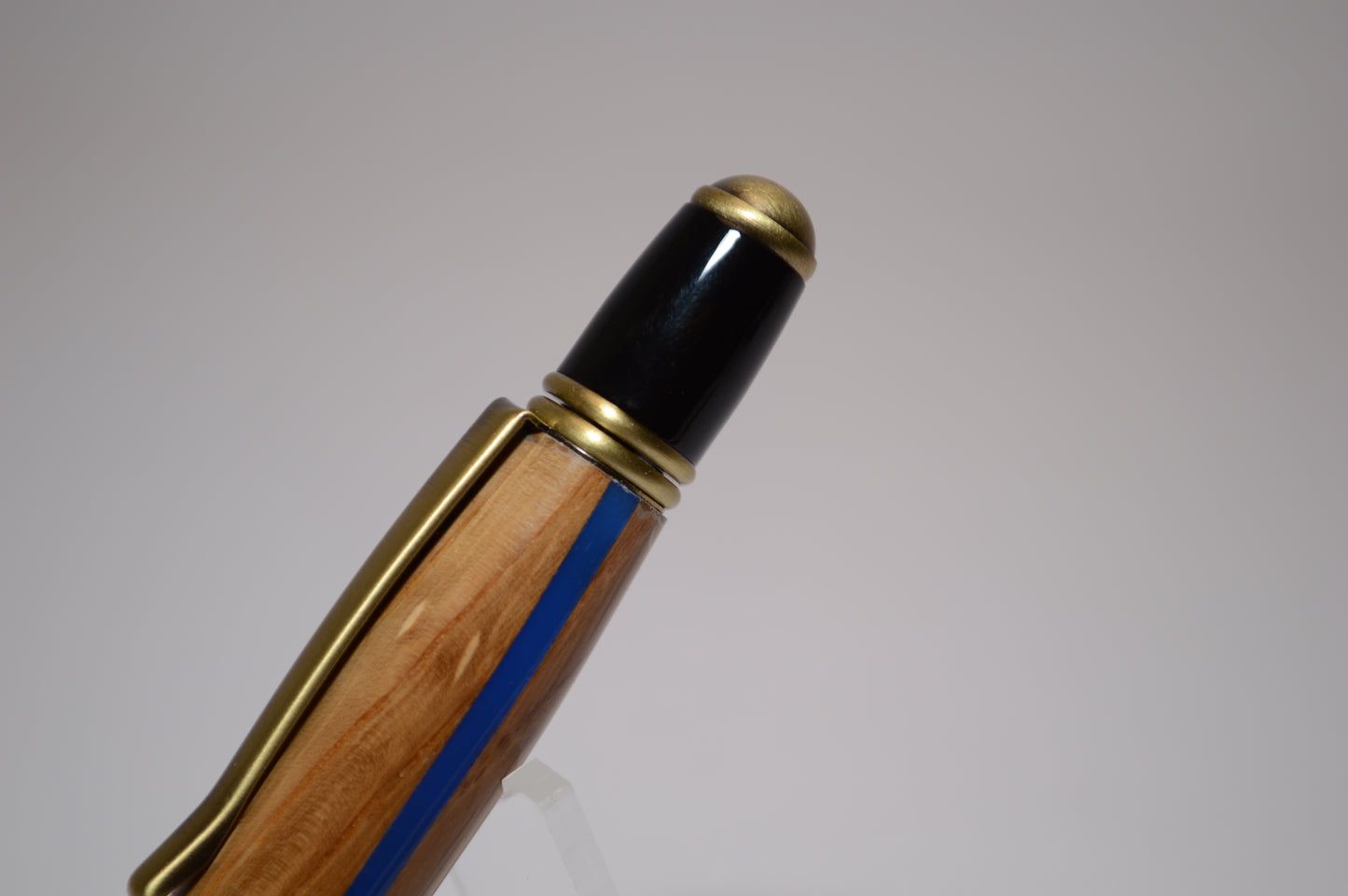 Thin Blue Line  Twist Pen  in Oak With a  Antique Brass and Black Finish