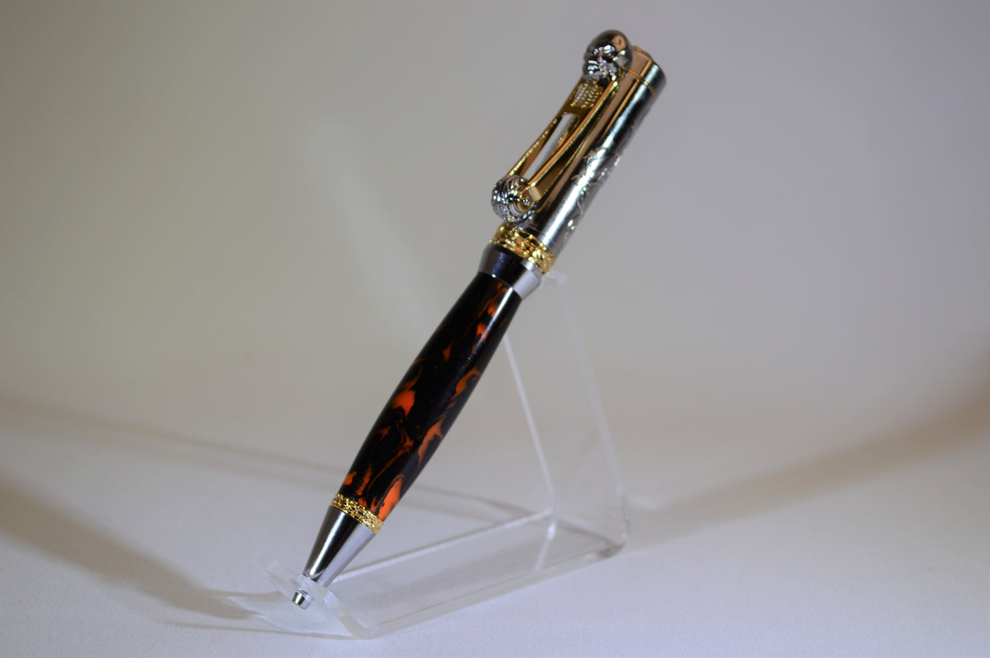 Handcrafted Motorcycle Pen Made with Black and Orange Acrylic.