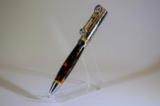 Handcrafted Motorcycle Pen Made with Black and Orange Acrylic.