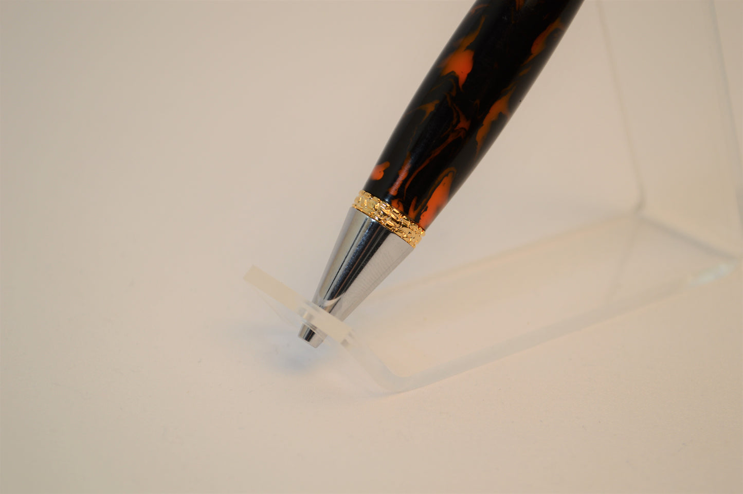 Handcrafted Motorcycle Pen Made with Black and Orange Acrylic.