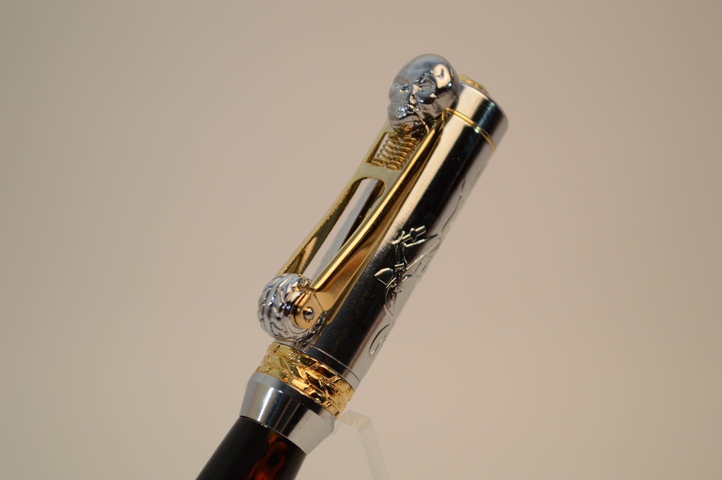 Handcrafted Motorcycle Pen Made with Black and Orange Acrylic.