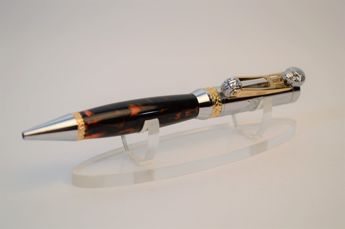 Handcrafted Motorcycle Pen Made with Black and Orange Acrylic.