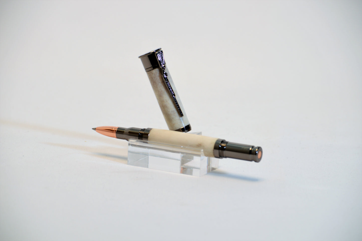 Over and Under Rollerball Bullet Pen Handcrafted with Deer Antler in Gunmetal Finish