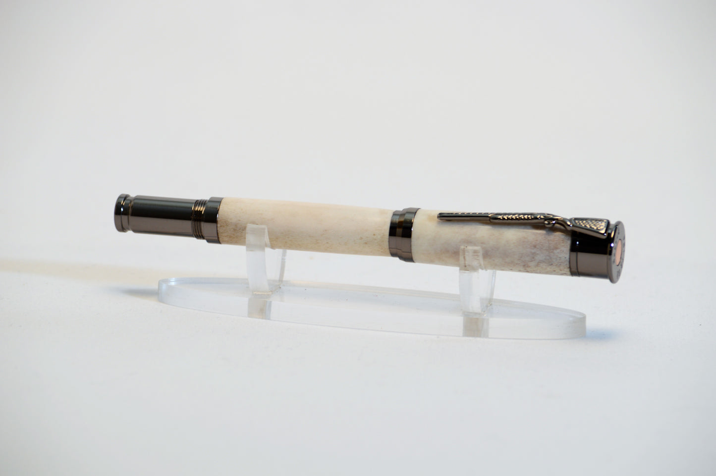 Over and Under Rollerball Bullet Pen Handcrafted with Deer Antler in Gunmetal Finish