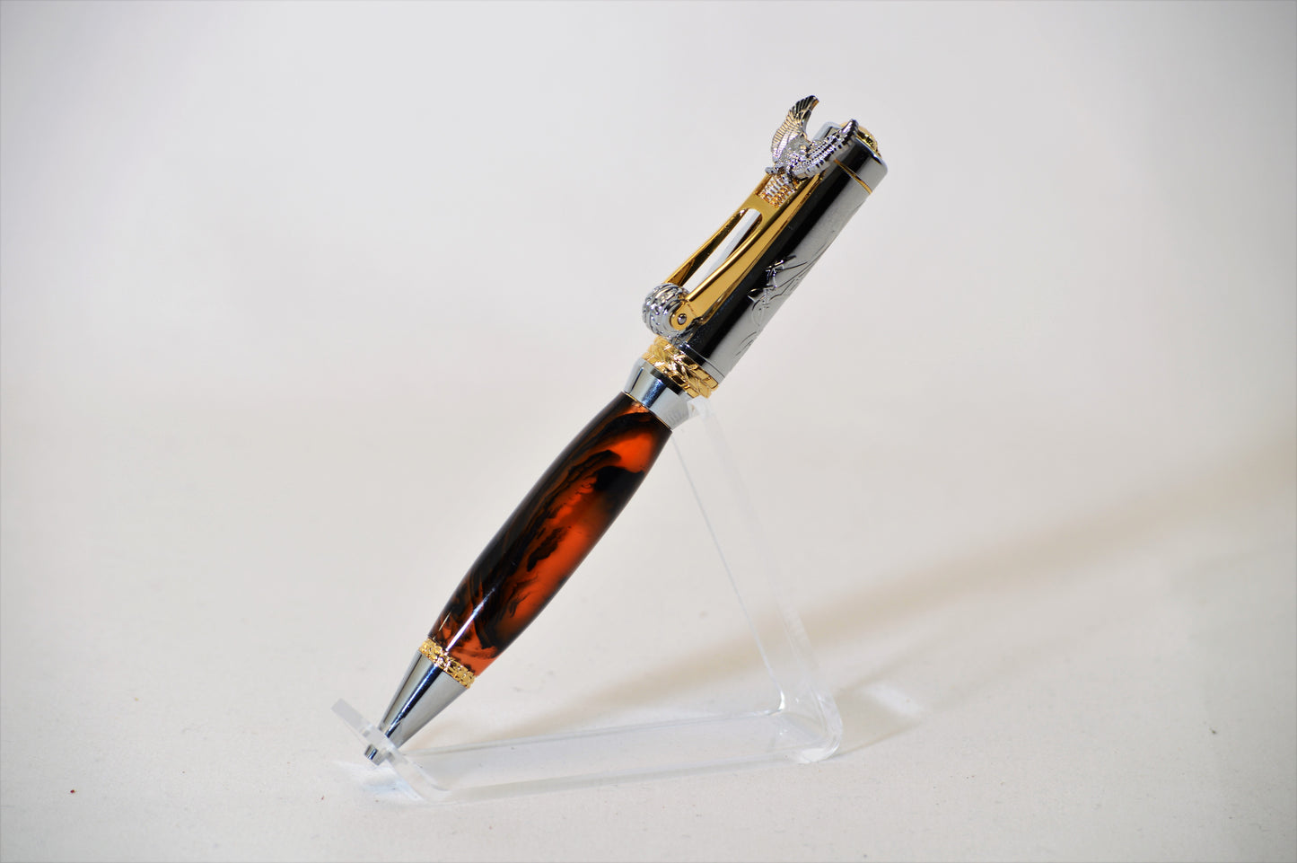Motorcycle Pen Made with Black and Orange Acrylic with Eagle Clip