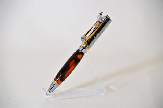 Motorcycle Pen Made with Black and Orange Acrylic with Eagle Clip