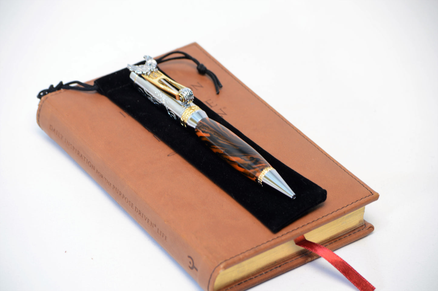 Motorcycle Pen Made with Black and Orange Acrylic with Eagle Clip