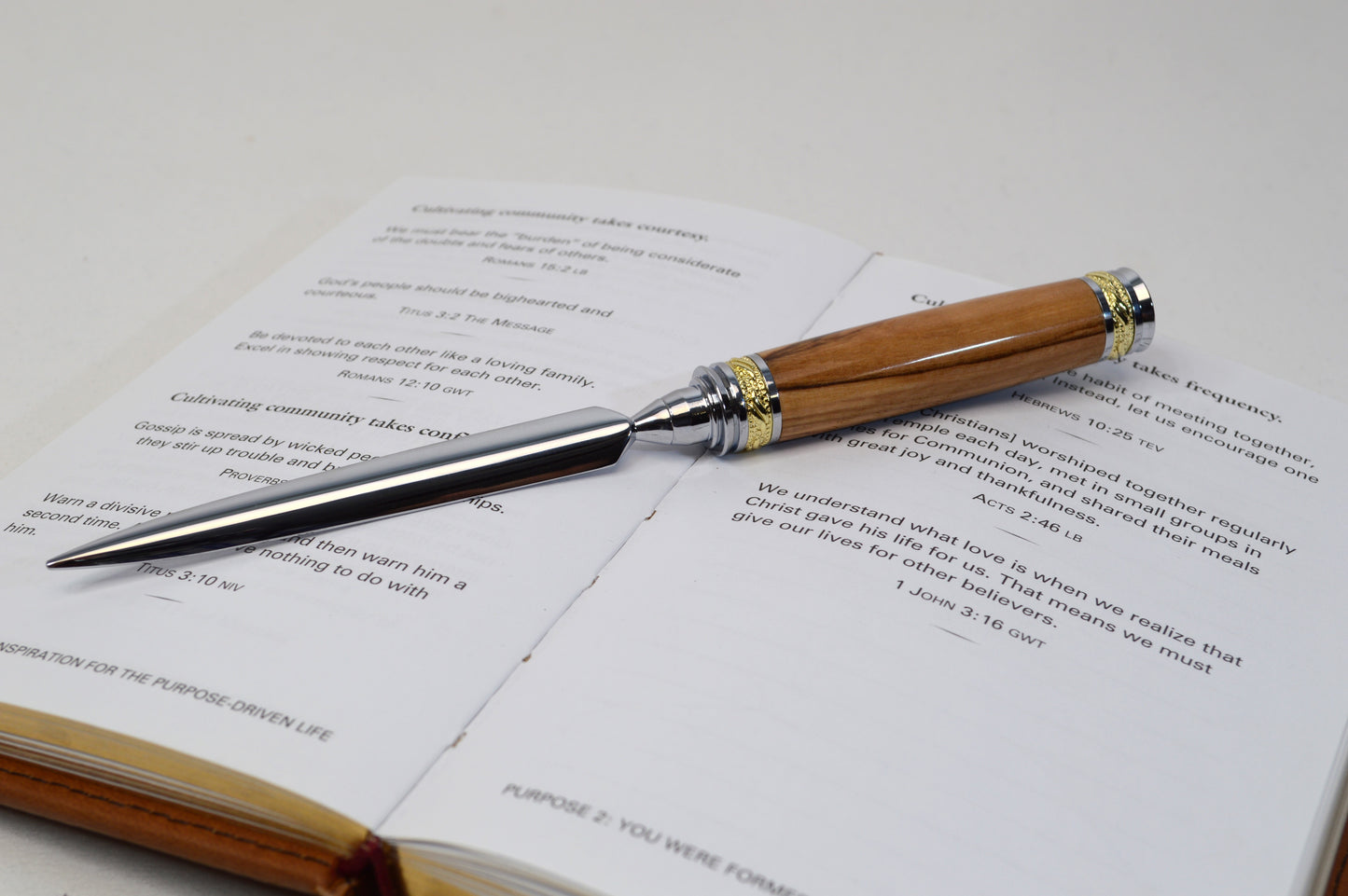 Majestic Handmade Bethlehem Olive Wood Letter Opener - Gold and Chrome Finish