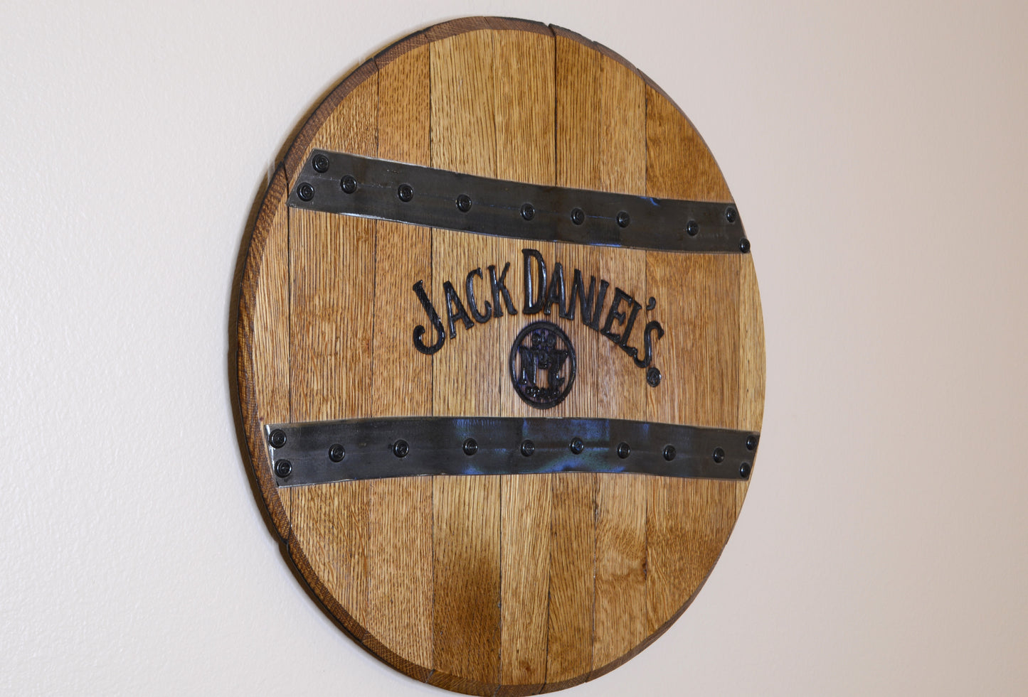 Whiskey Barrel Head Wall Hanging, Wall Art From A Used Jack Daniels Oak Whiskey Barrel