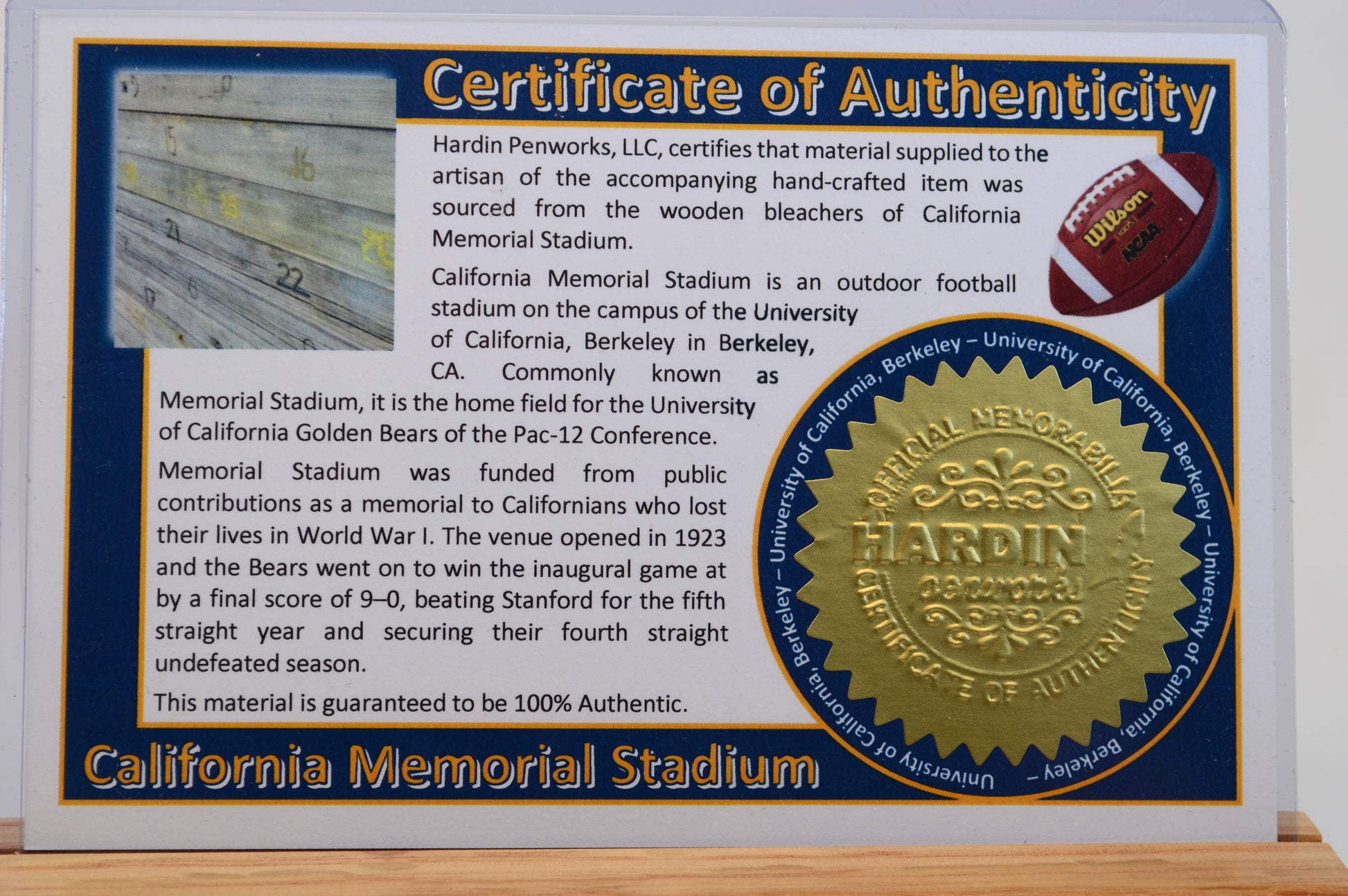 Twist Pen Made From The Wooden Bleachers of California Memorial Stadium - University of California Berkley