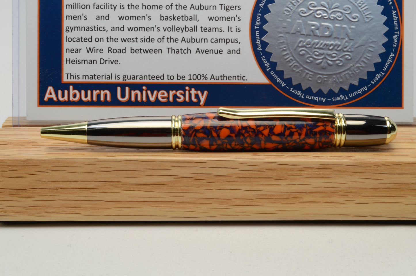Twist Pen Made From the Plastic Seats of Auburn Arena, Auburn University in Gold and Gunmetal Finish