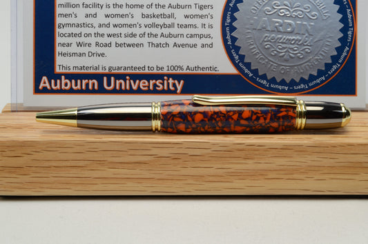 Twist Pen Made From the Plastic Seats of Auburn Arena, Auburn University in Gold and Gunmetal Finish