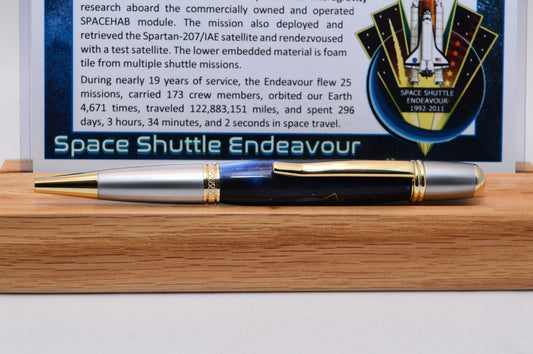 Handcrafted Space Shuttle Endeavour Classic Twist Pen in Gold and Satin Chrome Finish