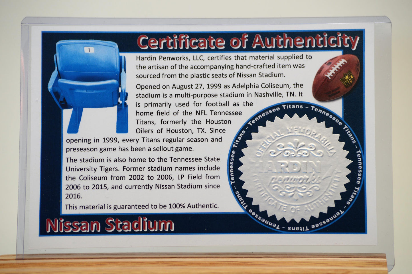 Handcrafted Pen Made From Tennessee Titans Nissan Stadium Plastic Stadium Seats