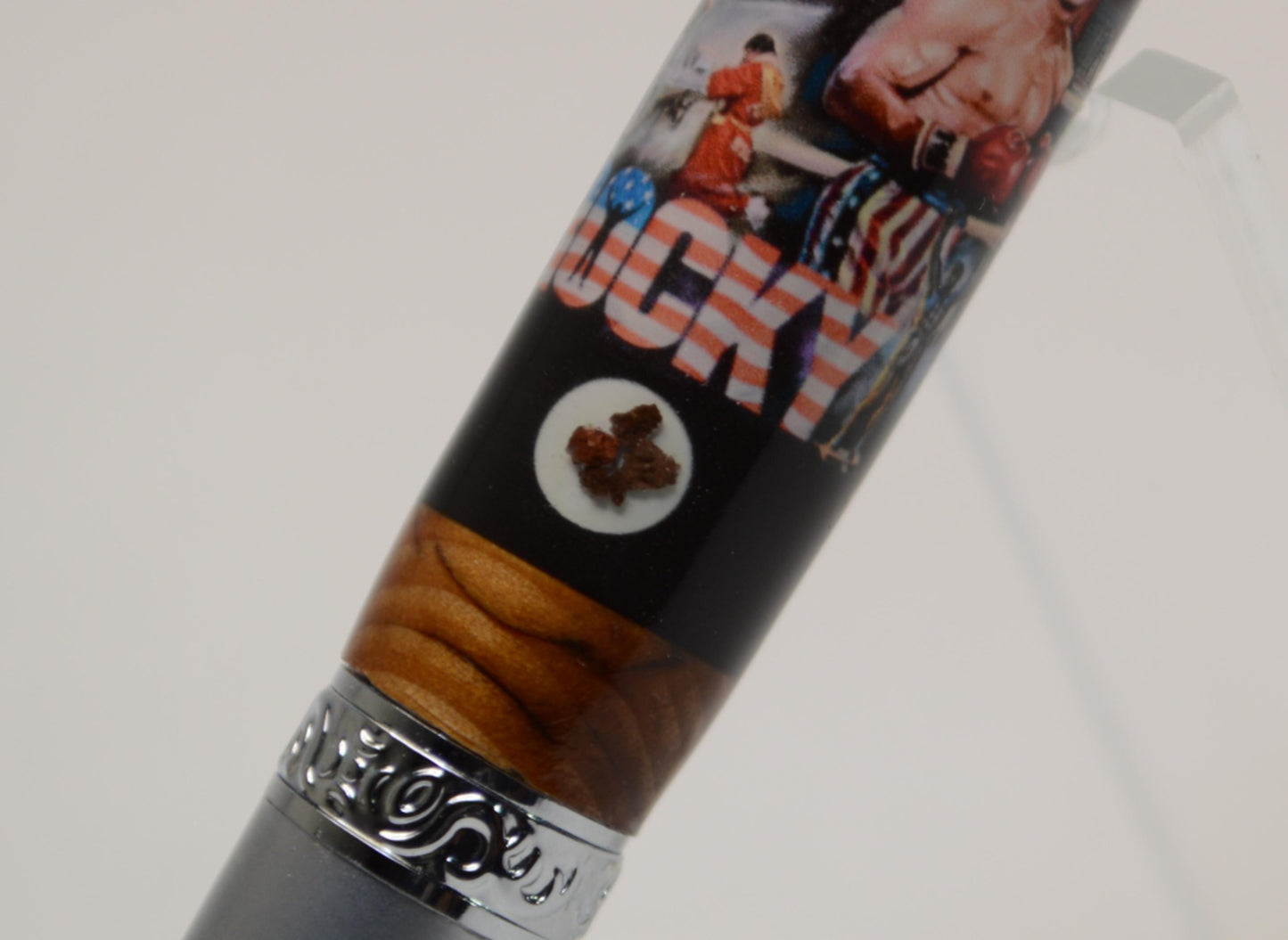 Handcrafted Twist Pen Made with Wood and Brick Sourced from MIcks Gym from the Movie Rocky
