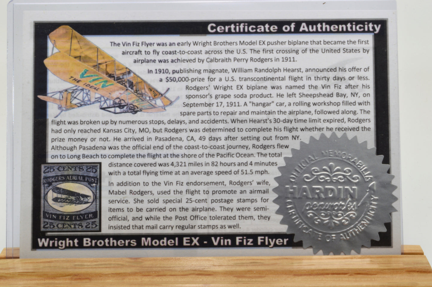 Acrylic Twist Pen Embedded with a Small Piece of Wright Brothers Vin Fiz Flyer Fabric – Platinum & Black Titanium Finish