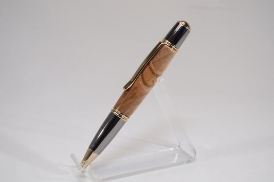 Handcrafted Spalted Maple Twist Pen with Gold and Gunmetal Finish
