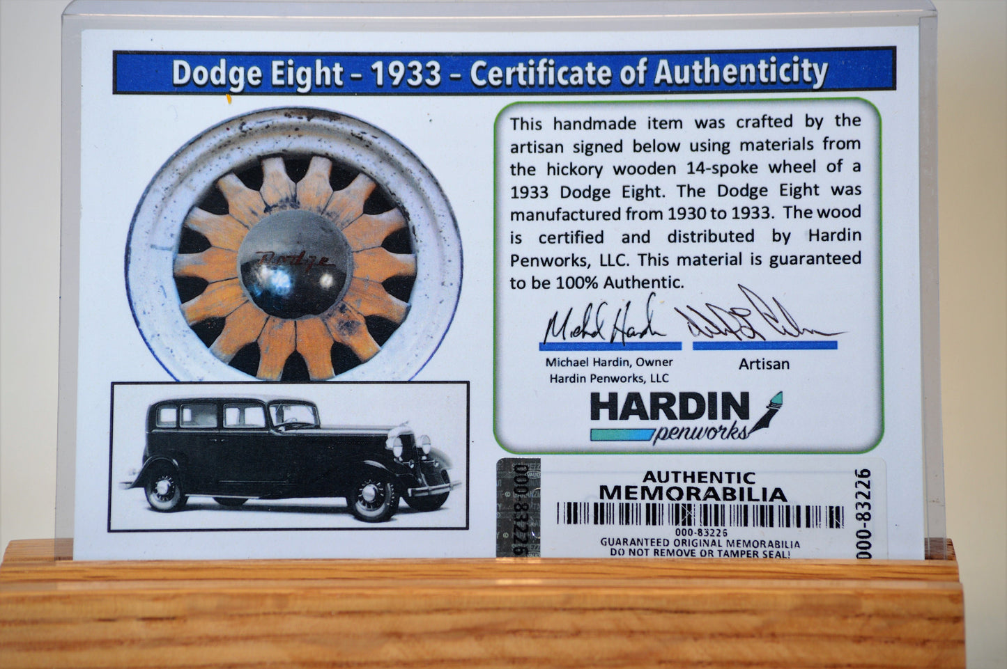 Handcrafted Twist Pen Made From A 1933 Dodge Eight Wooden Hickory Wheel Spoke