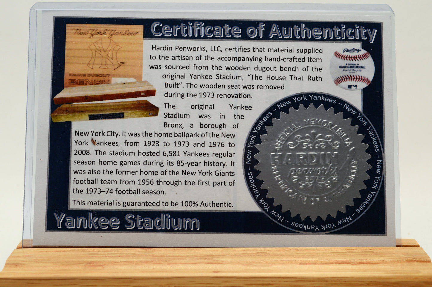 Handcrafted Pen Made From Yankee Stadium Wooden Dugout Bench