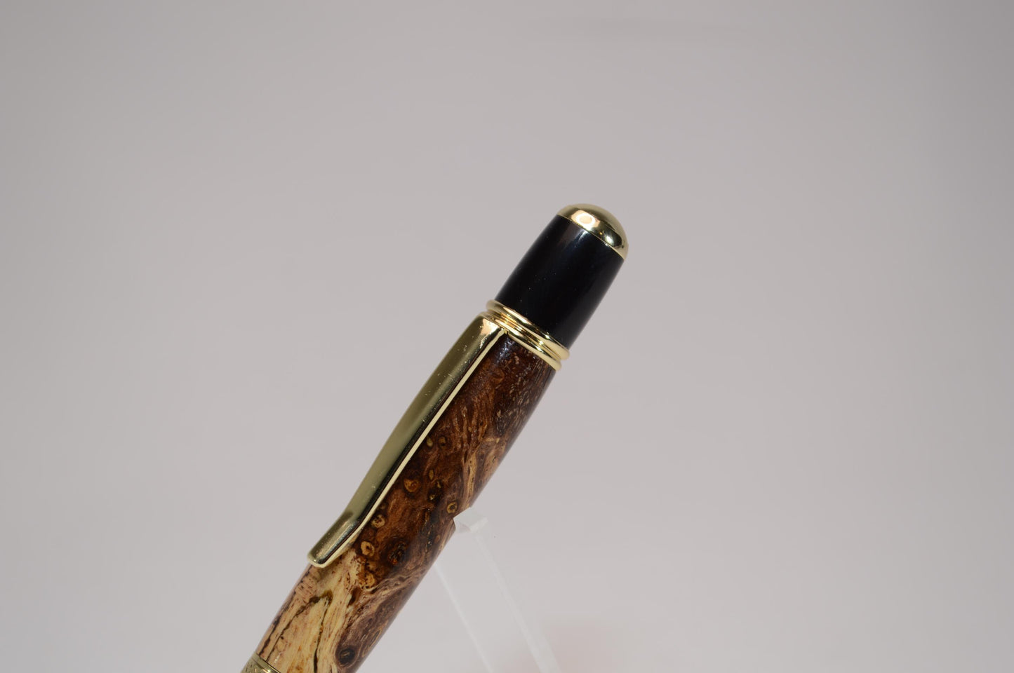 Handcrafted Spalted Oak Twist Pen with Gold and Black Chrome Finish