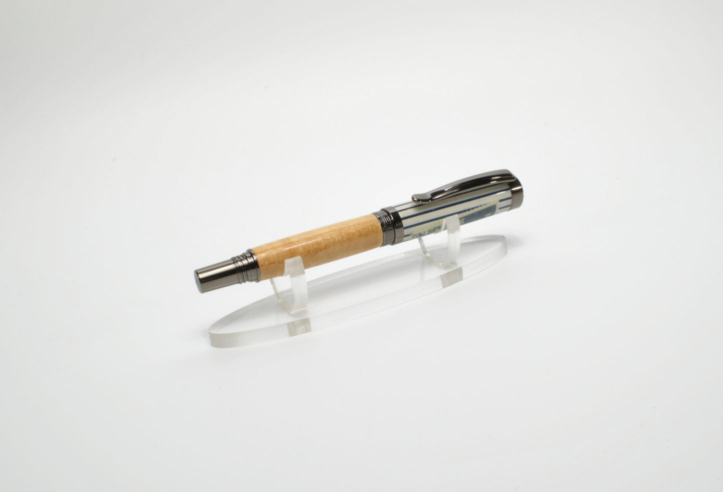 Rollerball Pen made with Wood from a Yankee Stadium Seat and a Babe Ruth Stamp Embedded in Acrylic