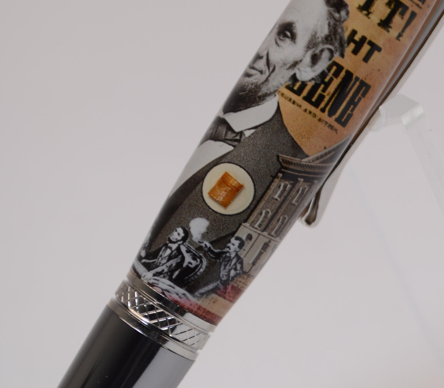 Handcrafted President Abraham Lincoln - Ford Theater Twist Pen in Platinum and Black Titanium
