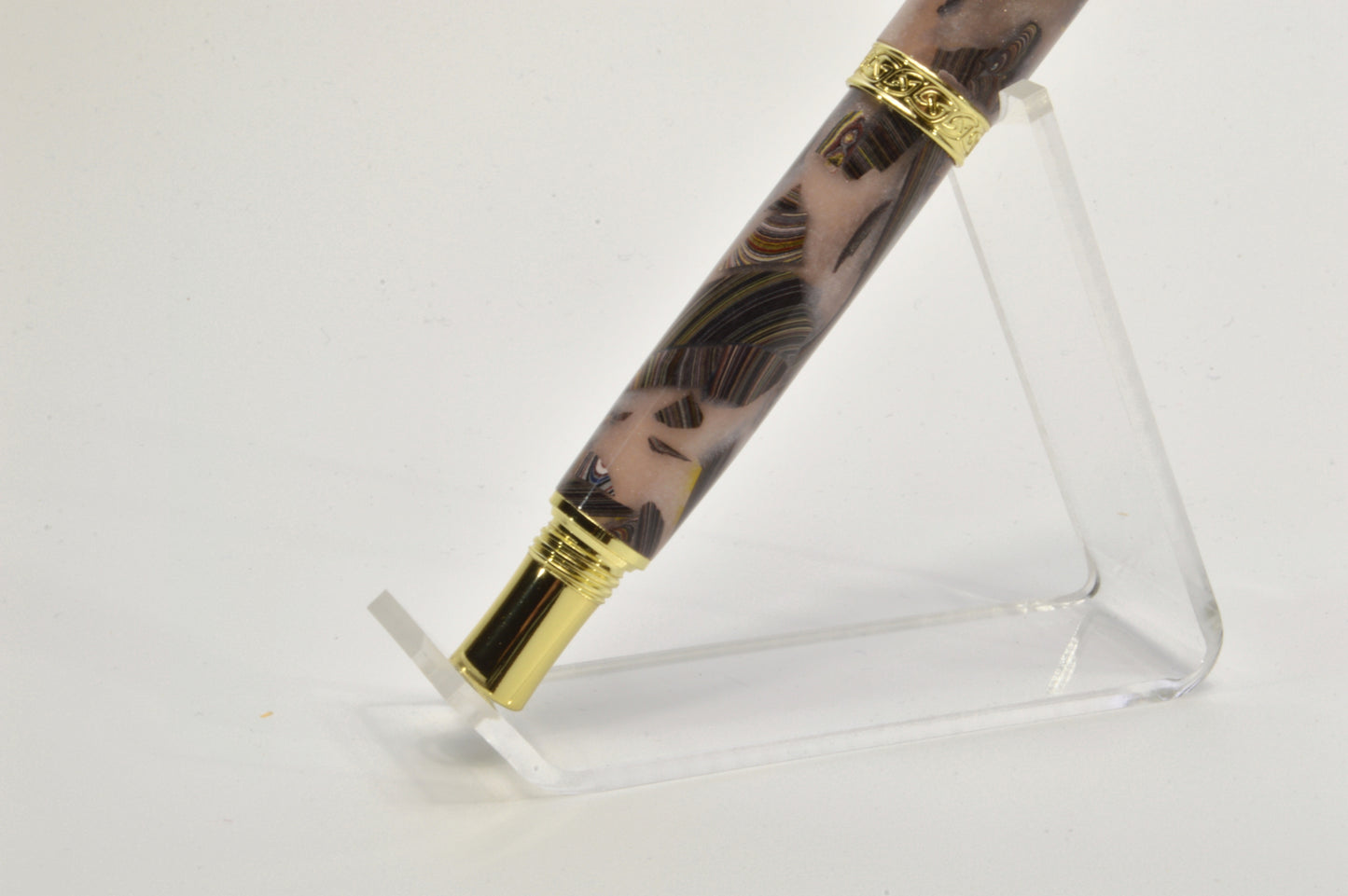 Handcrafted Twist Pen Made With Fordite From The Corvette Factory in Gold Finish