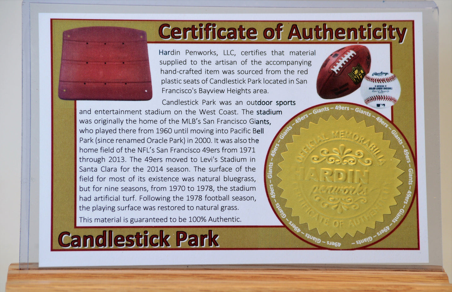Handcrafted Pen Made From San Francisco Giants and San Francisco 49ers Candlestick Park Plastic Stadium Seat