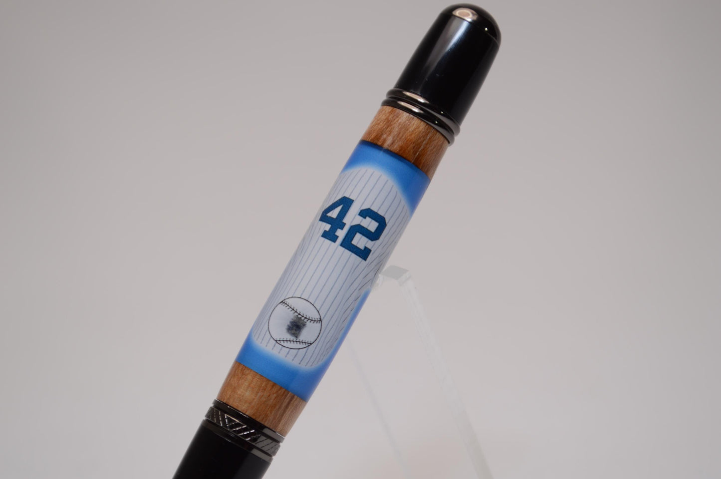 Handcrafted Pen Made With a Swatch from a Jackie Robinson Game Used Jersy and Wood from a Brooklyn Dodgers Ebbets Field Stadium Seat