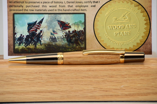 Handcrafted Gettysburg Battlefield Witness Wood Pen in Gold Titanium and Black Titanium