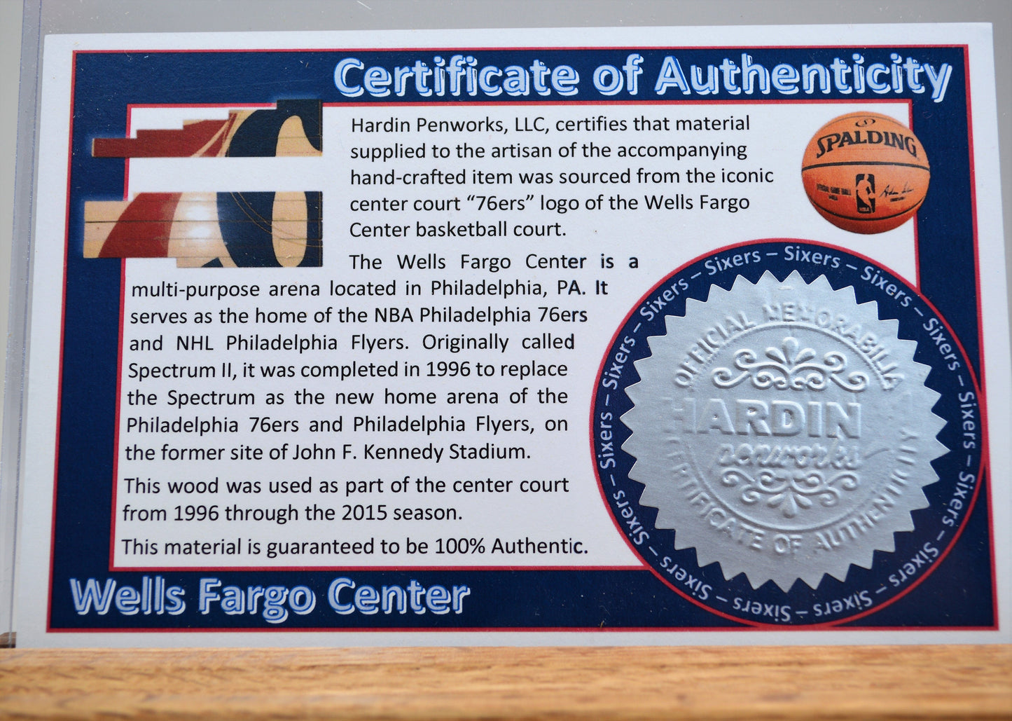 Handcrafted Pen Made From Philadelphia 76ers Wells Fargo Center Wooden Basketball Court