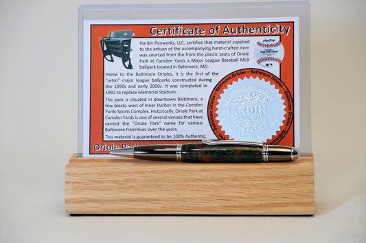 Handcrafted Pen Made From Baltimore Orioles Oriole Park - Camden Yards Plastic Stadium Seat