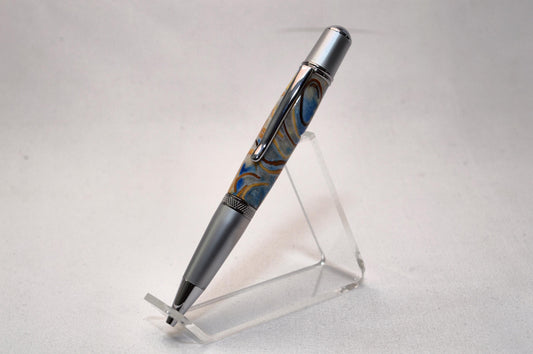 Handcrafted Twist Pen with Pistachio Shell Cast in Acrylic in Chrome and Satin Chrome