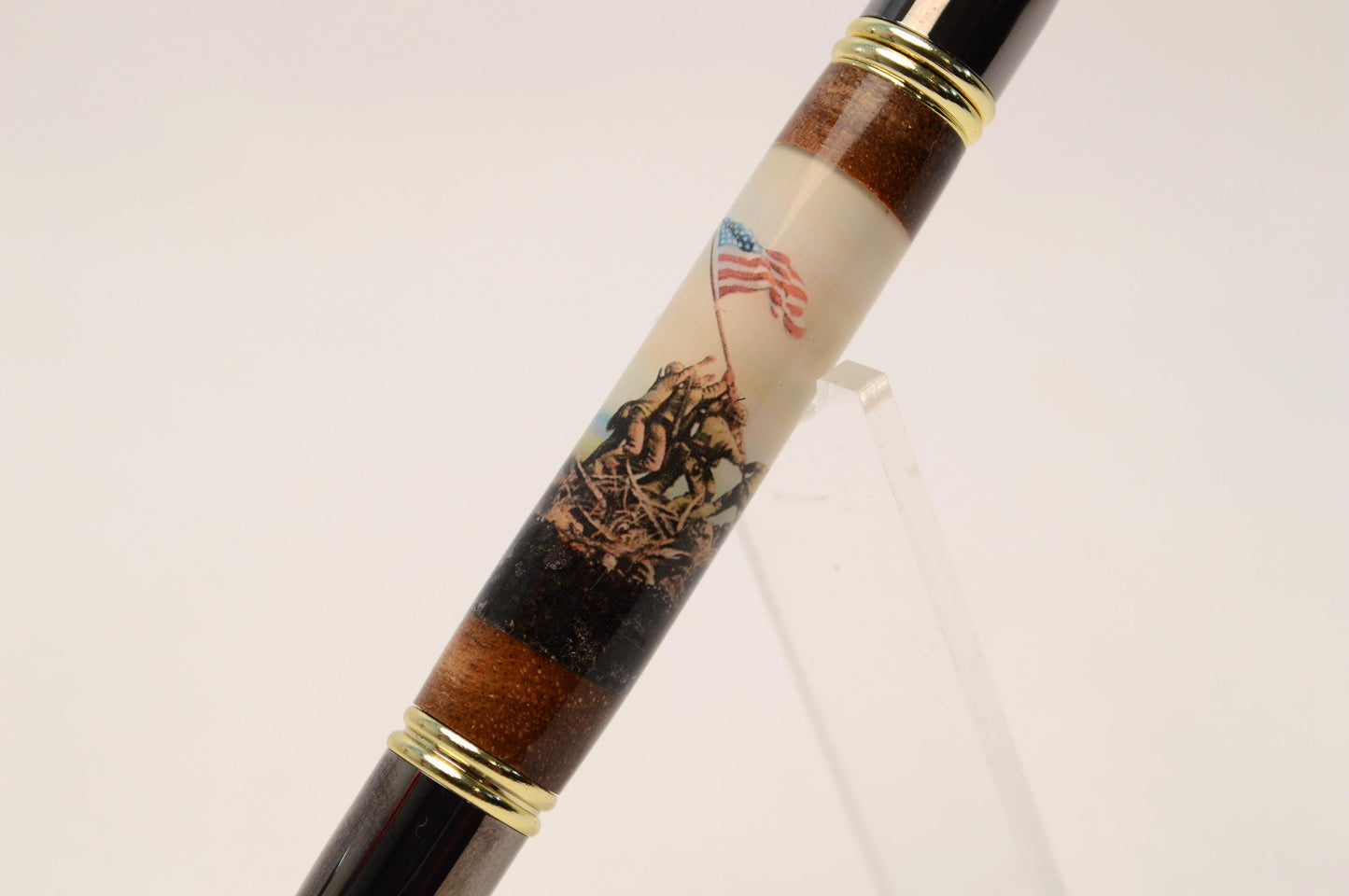 Handcrafted Twist Pen with Sand from Iwo Jima and Wood from M1 Garand Rifle Cast in Acrylic