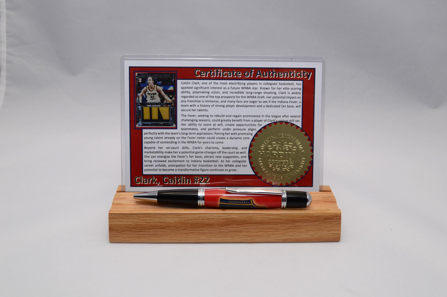 Handcrafted Unique Twist Pen Featuring a Small Swatch from Caitlin Clark Indiana Fever Game Worn Jersey, Cast in Acrylic