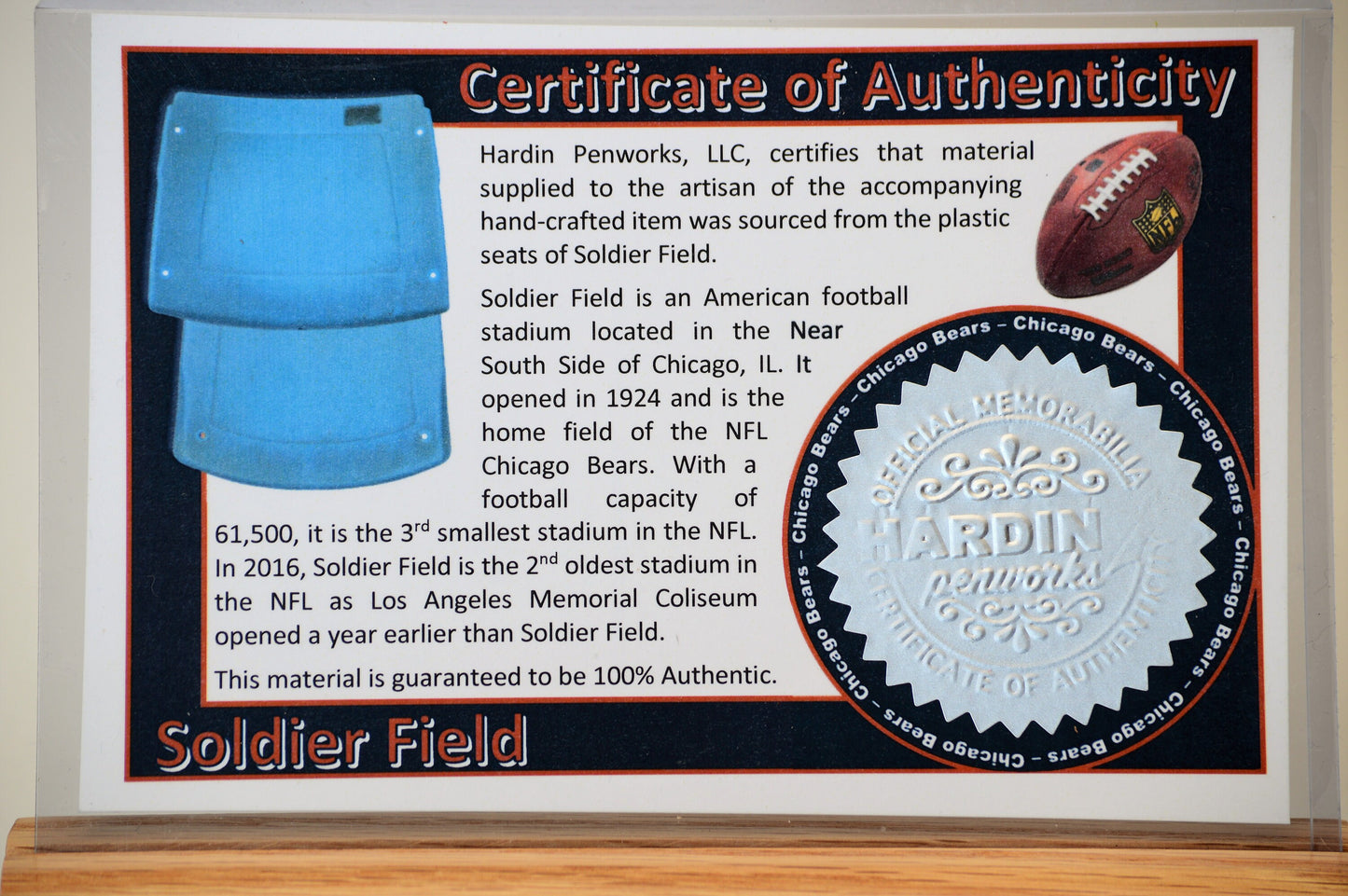 Handcrafted Twist Pen Made from Chicago Bears Soldier Field Plastic Stadium Seats