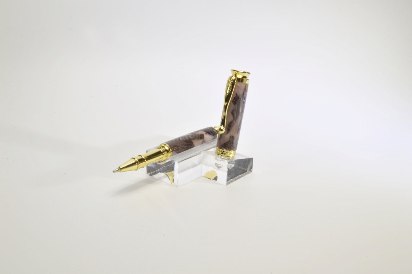 Handcrafted Twist Pen Made With Fordite From The Corvette Factory in Gold Finish