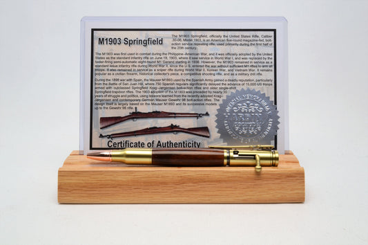 Handcrafted M1903 Springfield Rifle Stock Bolt Action Bullet Pen in Antique Brass Finish