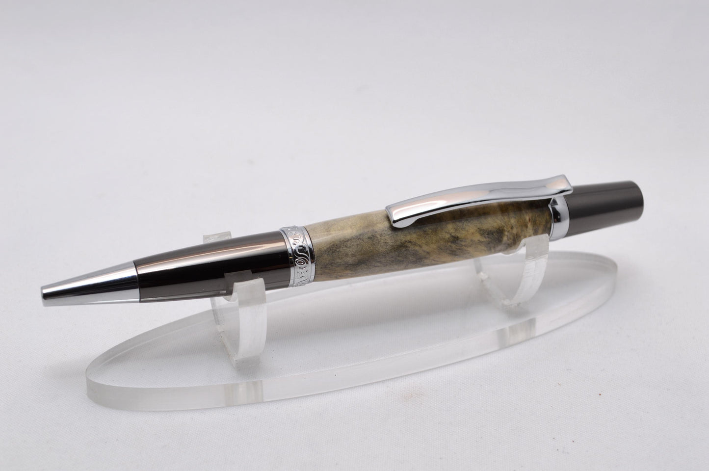 Elegant Handcrafted Buckeye Burl Twist Pen in Chrome and Gunmetal Finish